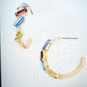 NWT Nordstrom Rack Multi Gold Stone Hoop Earrings
